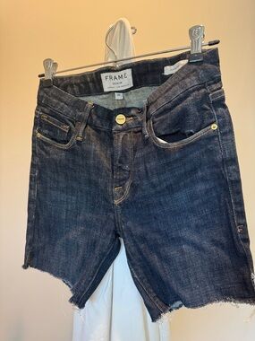 Frame Denim Dark Blue Raw Hem Boyfriend Jean Shorts